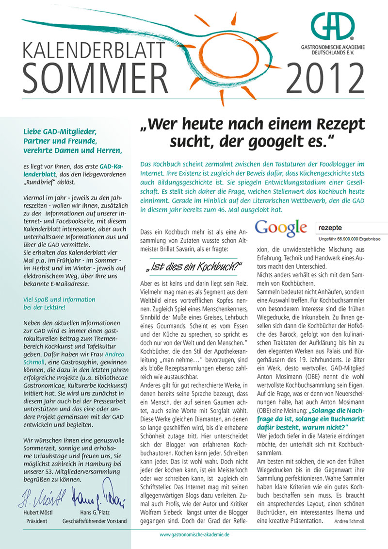 Kalenderblatt Sommer 2012