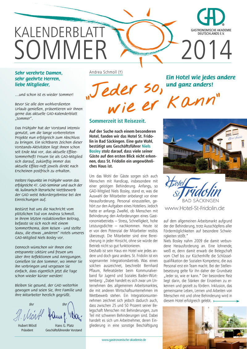 Kalenderblatt Sommer 2014